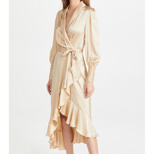 Zimmermann Silk Wrap Midi Dress in Cream